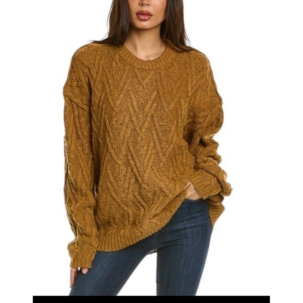 Free People On A Cloud‎ Sweater Womens Medium MustarYellowCable Knit